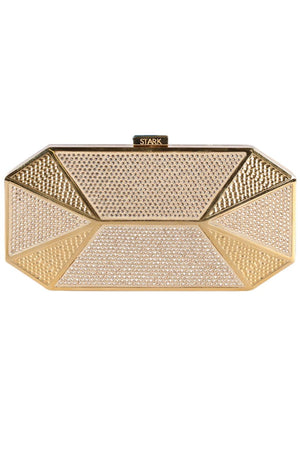 STARK CRYSTAL EMBELLISHED SUEDE AND GOLD TONE CLUTCH