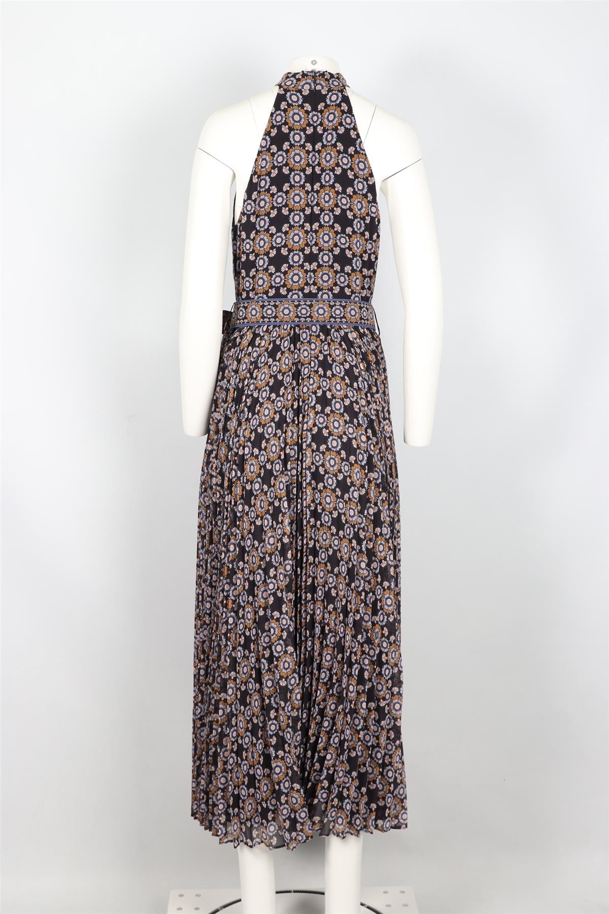 ZIMMERMANN MULTICOLOURED BELTED FLORAL PRINT CREPE MAXI DRESS UK 12