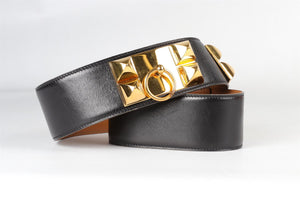 HERMÈS BLACK 1990 COLLIER DE CHIEN 47 MM LEATHER WAIST BELT MEDIUM