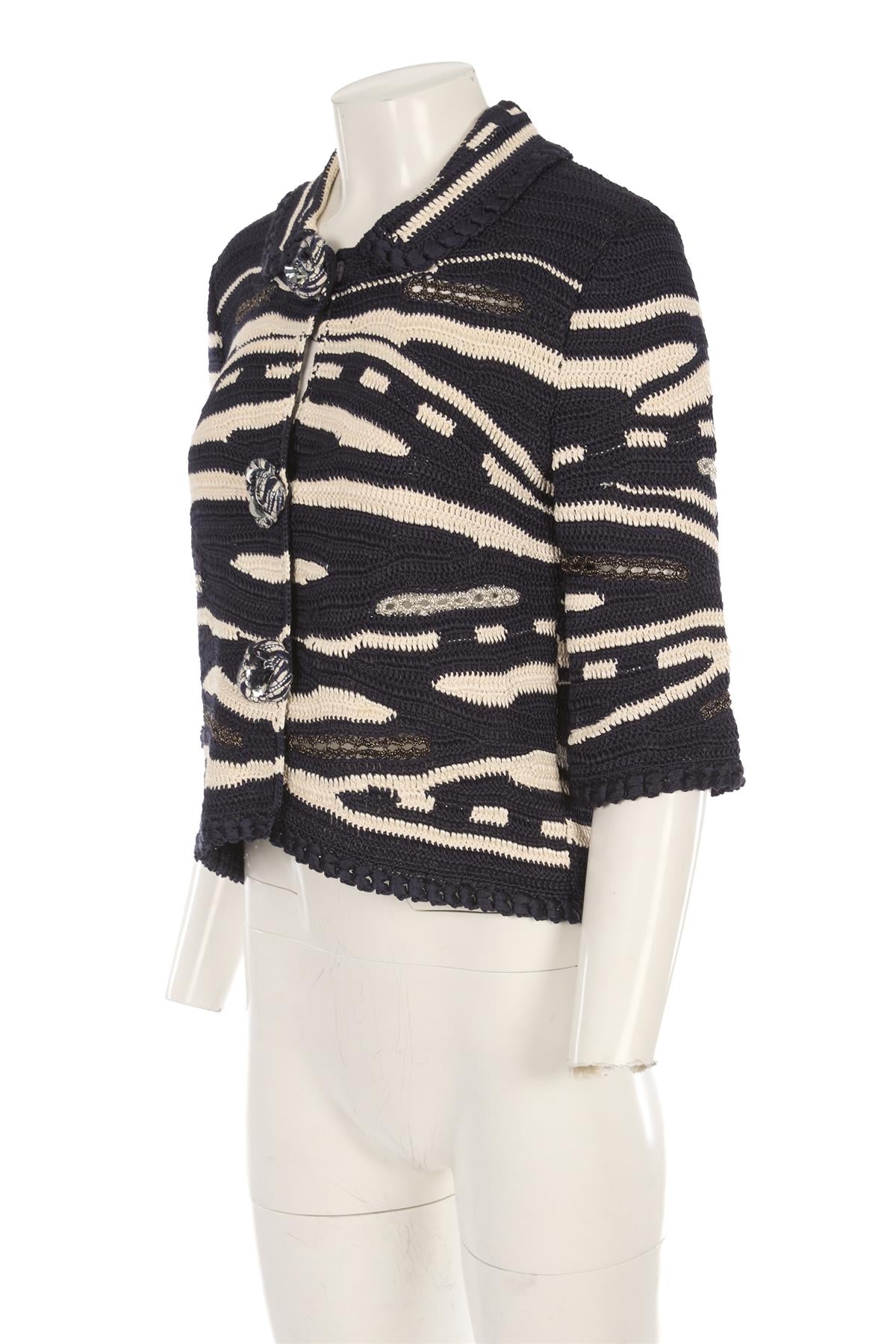 OSCAR DE LA RENTA NAVY 2010 KNIT JACKET XSMALL