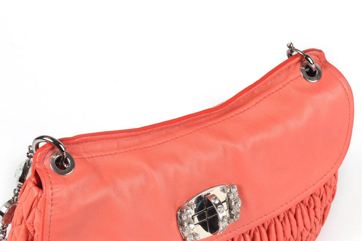 MIU MIU CORAL MATELASSÉ LEATHER SHOULDER BAG