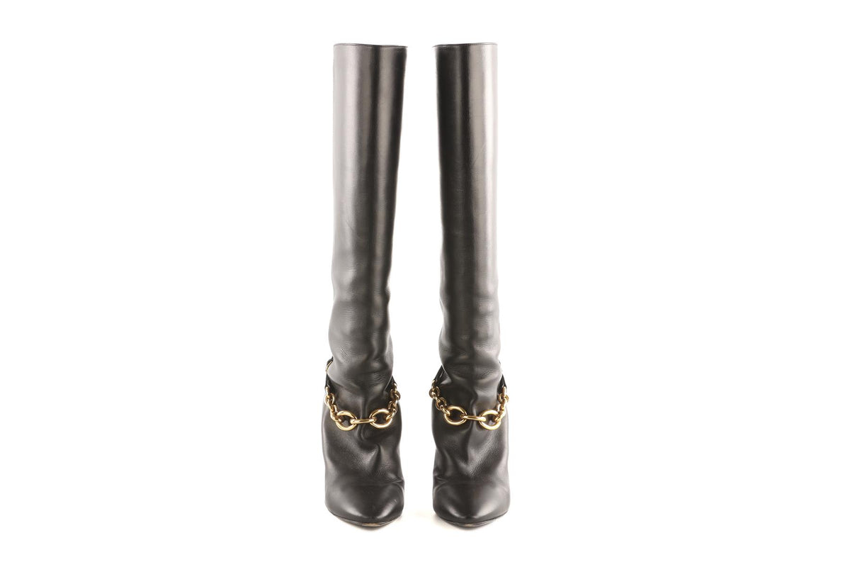 SAINT LAURENT BLACK LE MAILLON LEATHER KNEE HIGH BOOTS EU 39 UK 6 US 9
