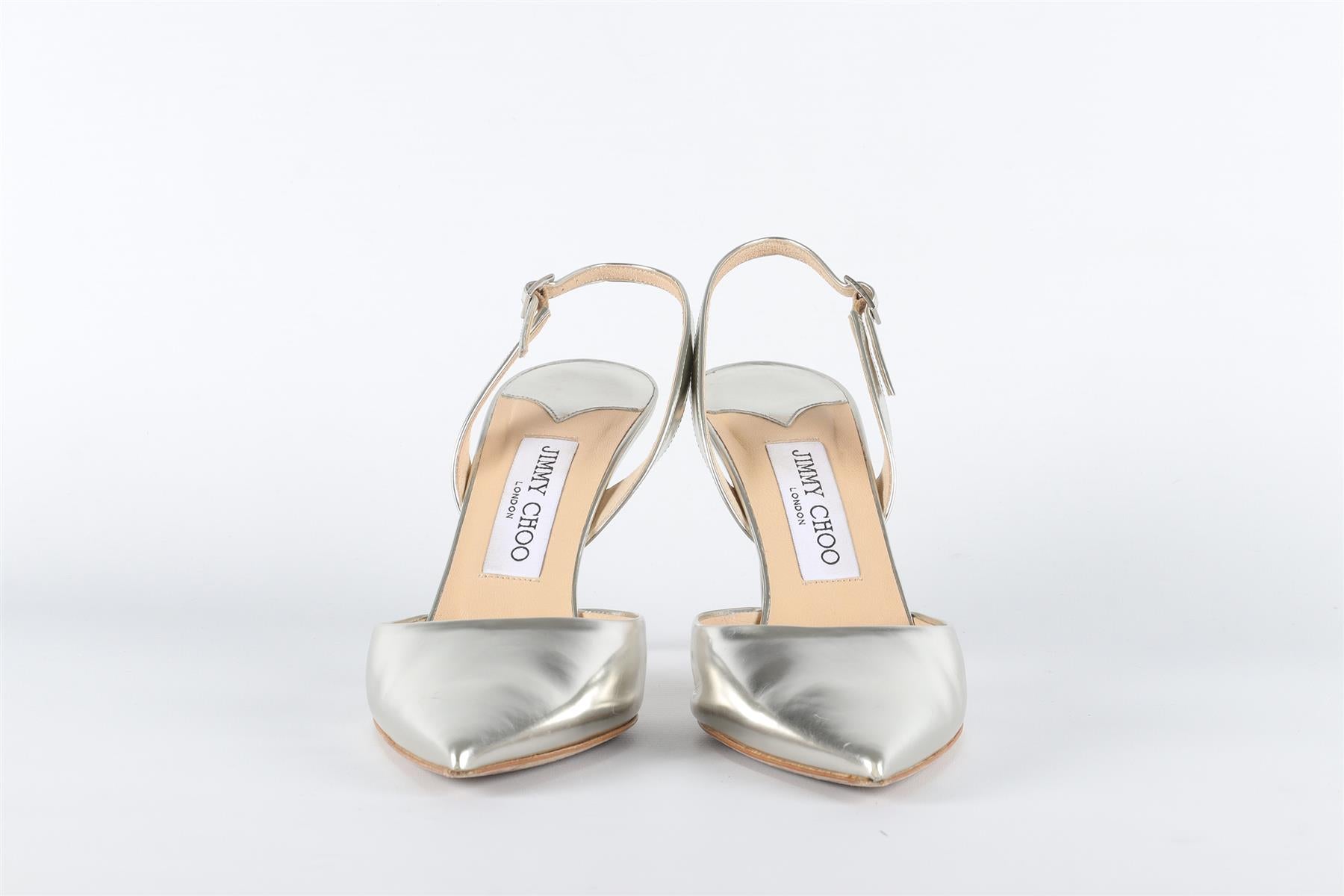 JIMMY CHOO SILVER LEATHER SLINGBACK PUMPS EU 38.5 UK 5.5 US 8.5