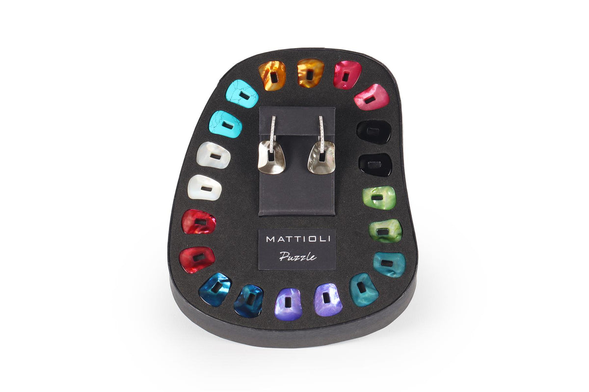 MATTIOLI PUZZLE 18KT WHITE GOLD AND DIAMONDS EARRINGS AND 11 COLOURED PAIRS SET