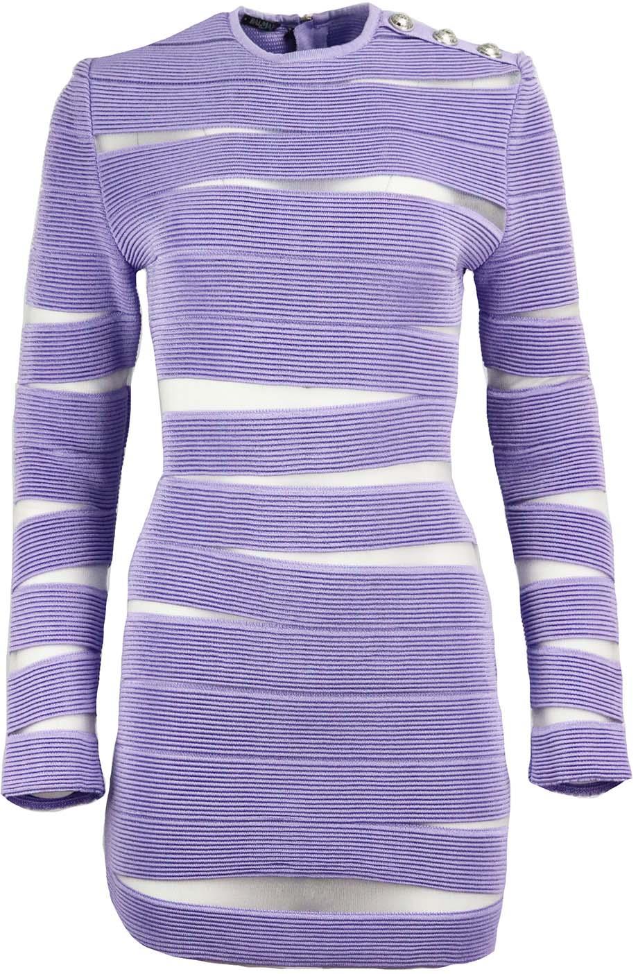 BALMAIN MESH PANELLED RIBBED KNIT MINI DRESS FR 42 UK 14