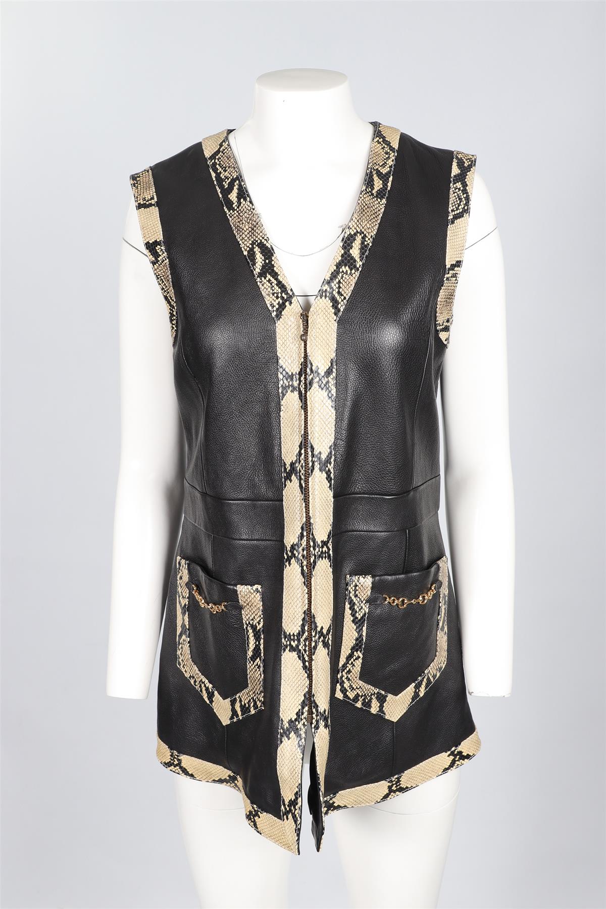 GUCCI BLACK LEATHER AND SNAKESKIN GILET IT 46 UK 14