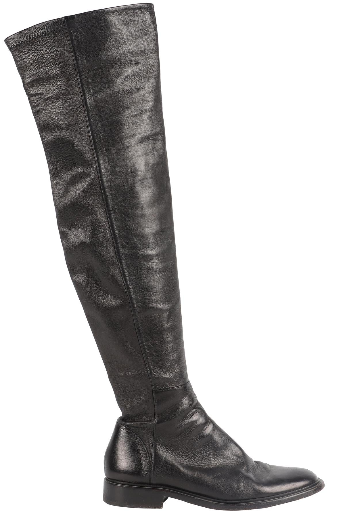 PROENZA SCHOULER BLACK LEATHER OVER THE KNEE BOOTS EU 38.5 UK 5.5 US 8.5