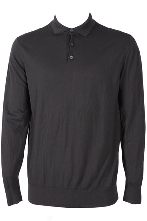 LORO PIANA GREY MEN'S WOOL POLO SWEATER IT 56 UK 46