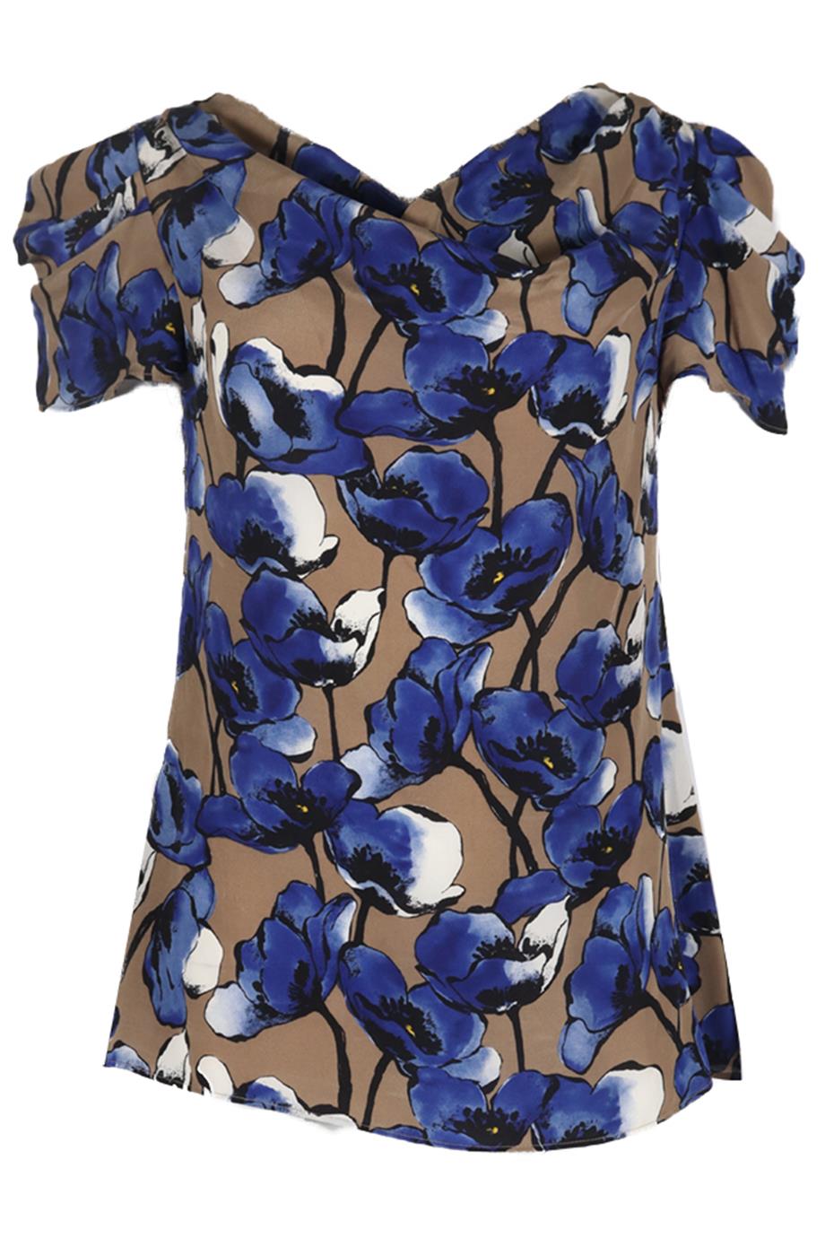 MOSCHINO CHEAP AND CHIC DRAPED FLORAL PRINT SILK BLOUSE IT 44 UK 12