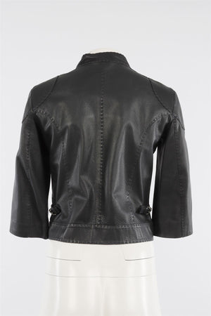 FENDI GREY VINTAGE LEATHER JACKET IT 40 UK 8