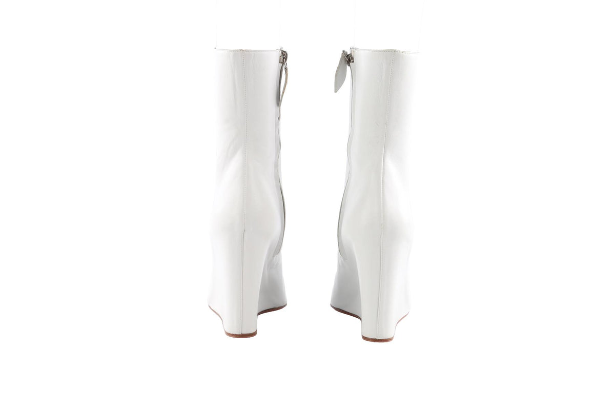 AMINA MUADDI WHITE LEATHER WEDGE ANKLE BOOTS EU 38 UK 5 US 8