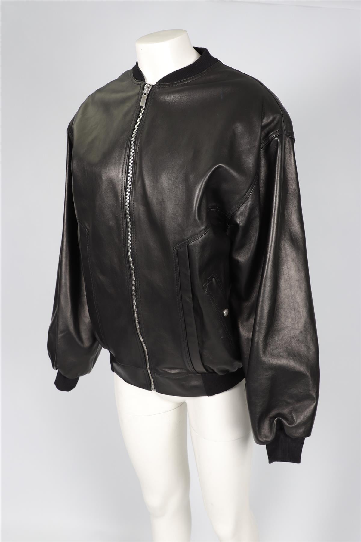 MAGDA BUTRYM BLACK LEATHER BOMBER JACKET FR 36 UK 8