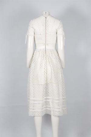 SELF-PORTRAIT WHITE LACE MIDI DRESS UK 10