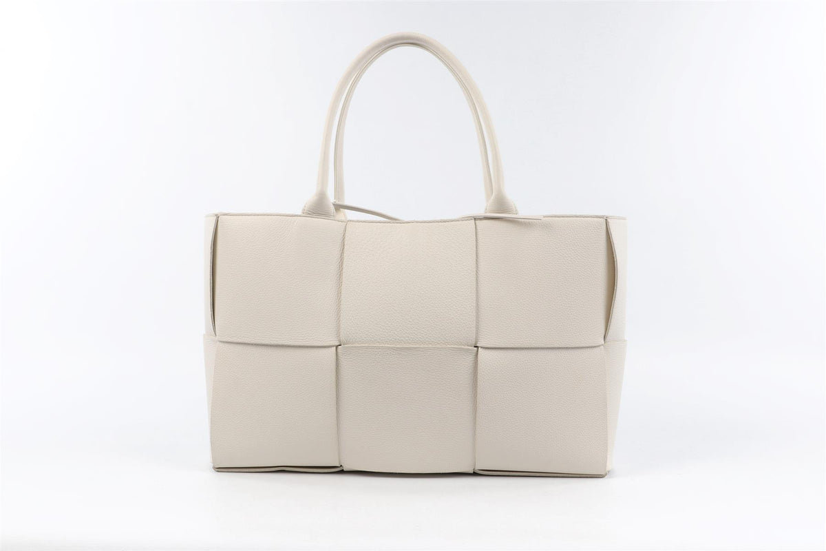 BOTTEGA VENETA WHITE ARCO INTRECCIATO LEATHER TOTE BAG