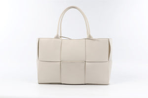 BOTTEGA VENETA WHITE ARCO INTRECCIATO LEATHER TOTE BAG