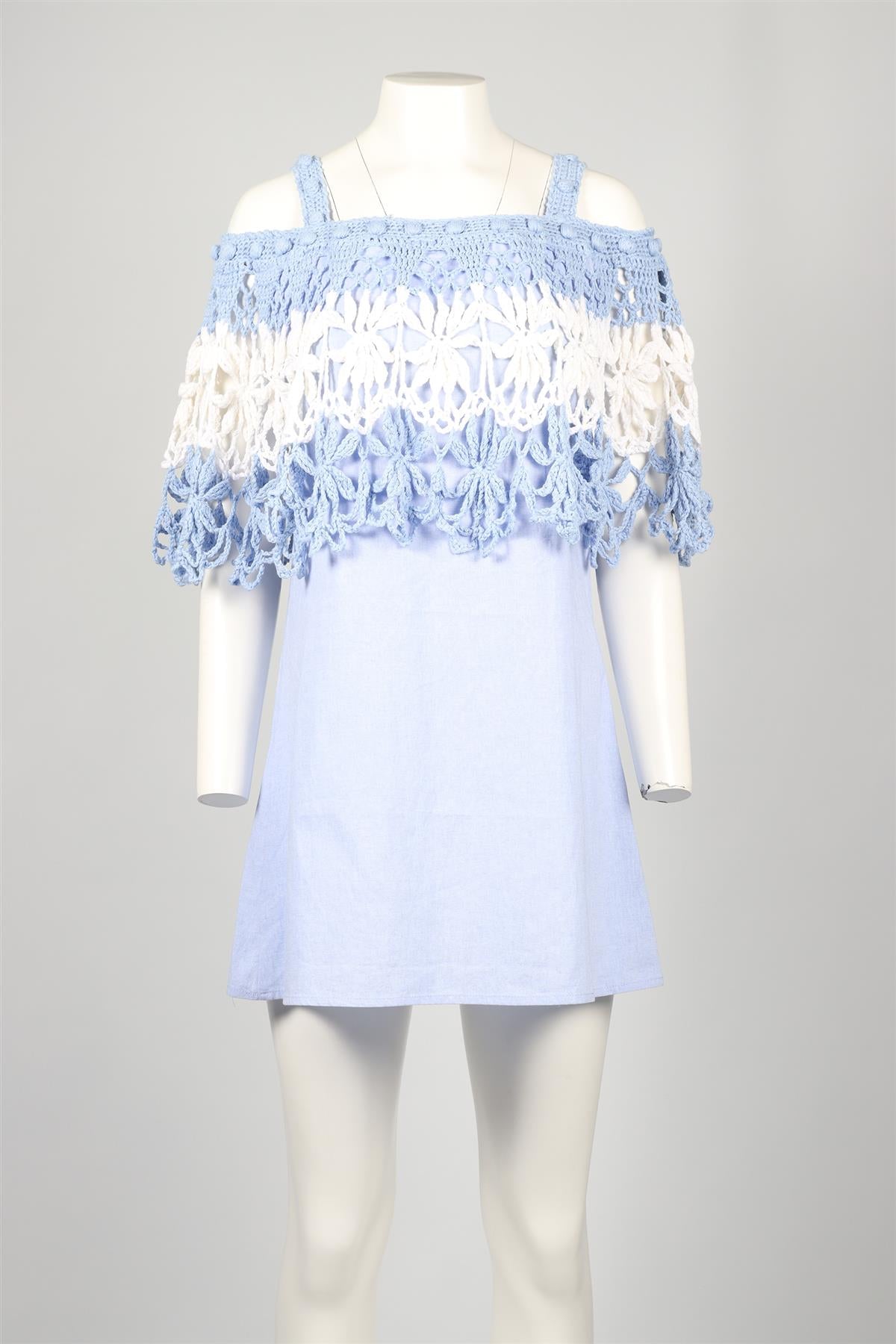 MICHAELA BUERGER BLUE CROCHET MINI DRESS MEDIUM