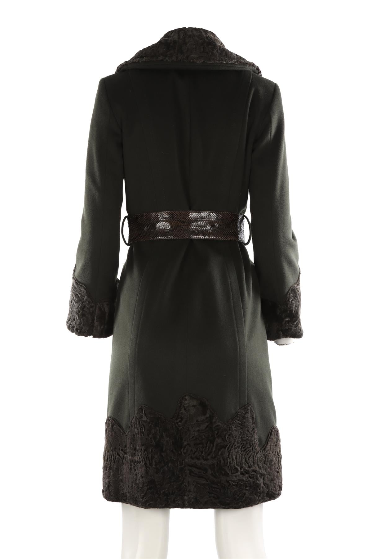 FONTANA COUTURE GREEN VINTAGE PERSIAN LAMB AND WOOL COAT IT 40 UK 8