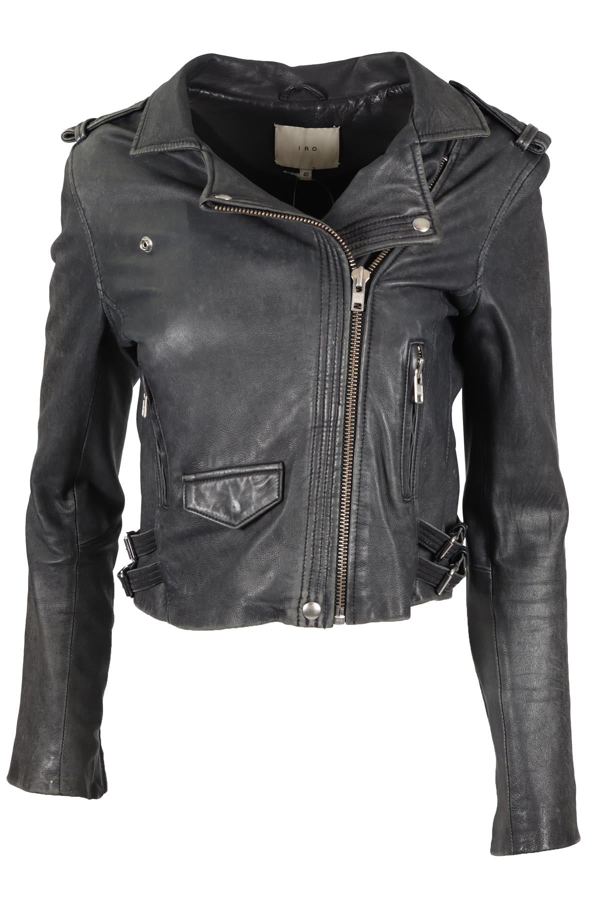 IRO NAVY LEATHER JACKET FR 40 UK 12