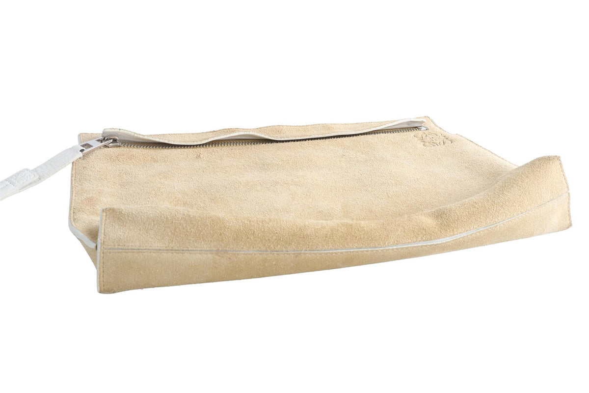 LOEWE BEIGE T POUCH SUEDE CLUTCH