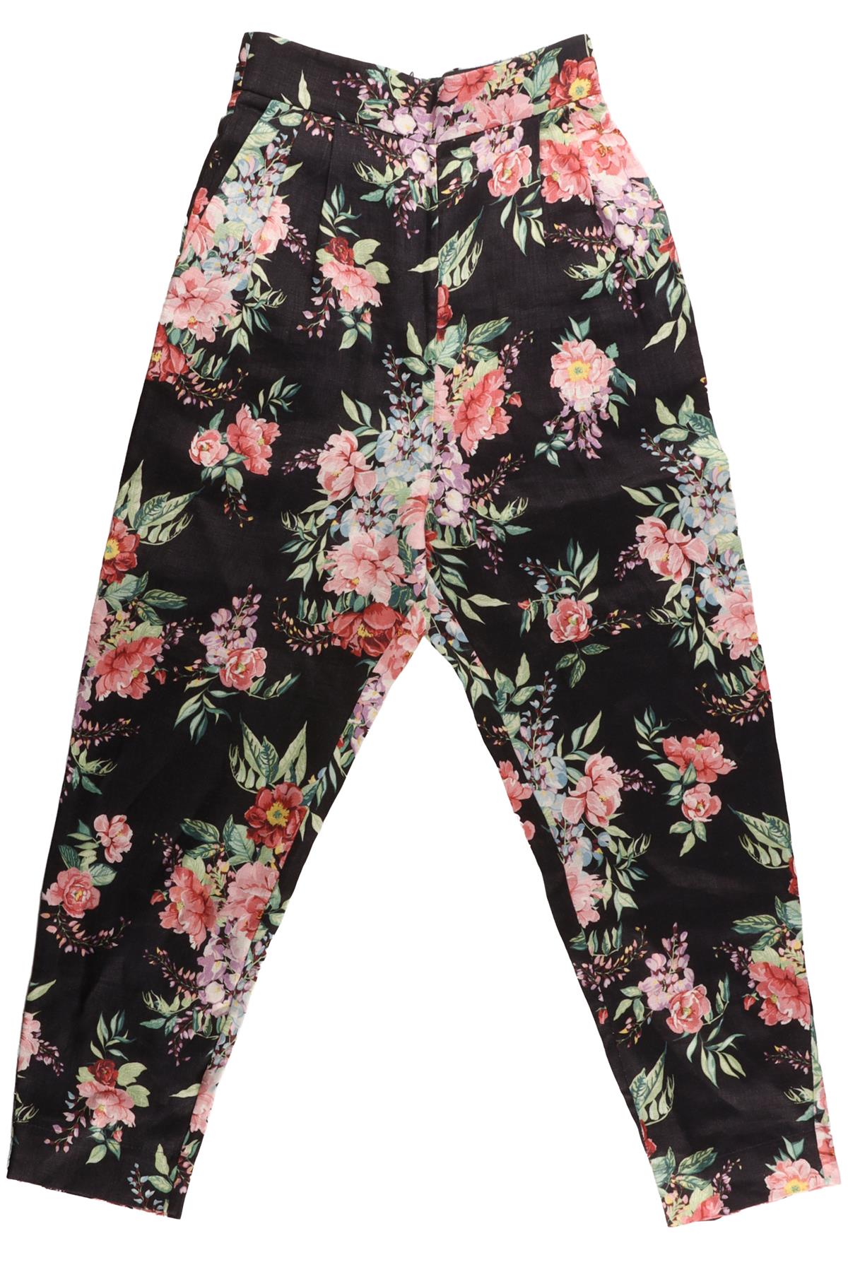 ZIMMERMANN BLACK LINEN TAPERED PANTS UK 8