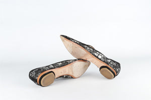 NICHOLAS KIRKWOOD BLACK LACE AND LEATHER BALLERINA FLATS EU 39 UK 6 US 9