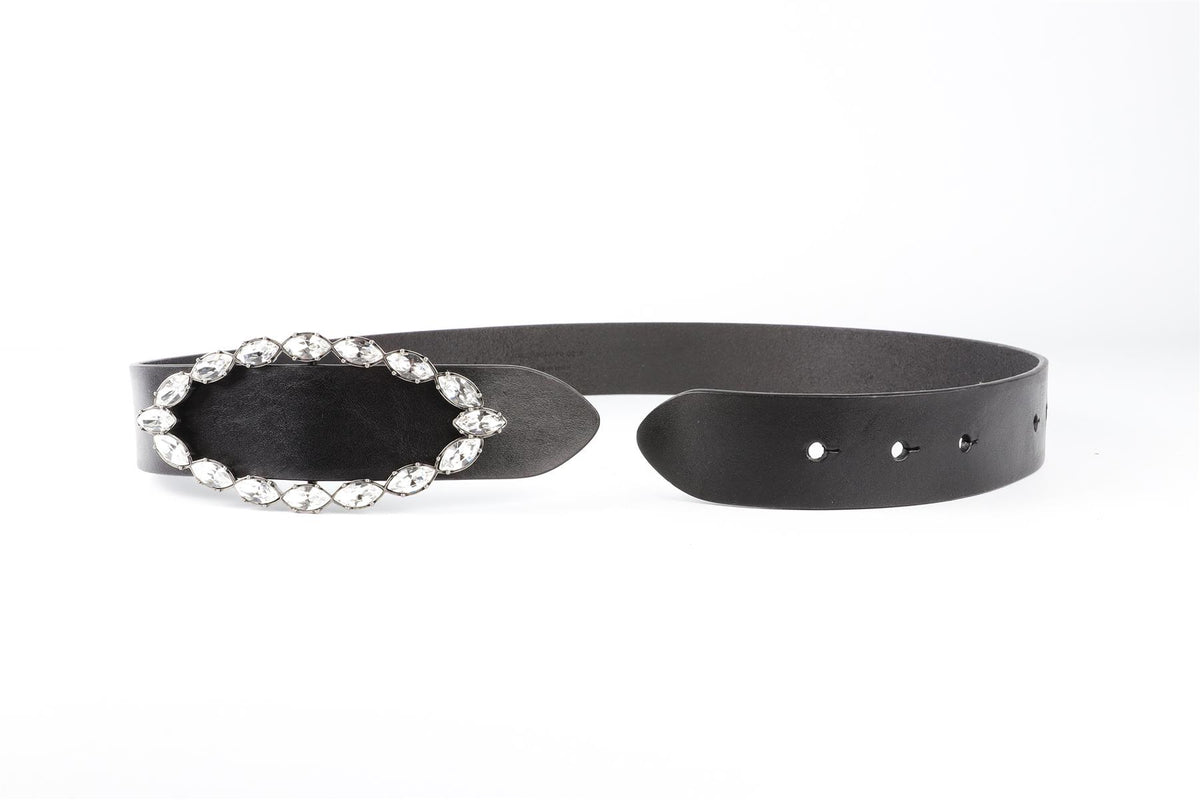 SAINT LAURENT BLACK CRYSTAL AND LEATHER BELT