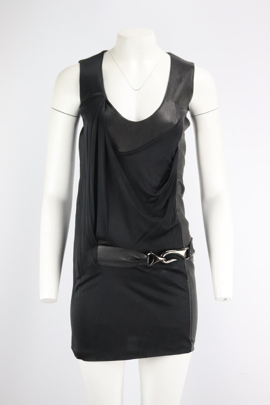 JITROIS DRAPED JERSEY AND LEATHER MINI DRESS FR 34 UK 6