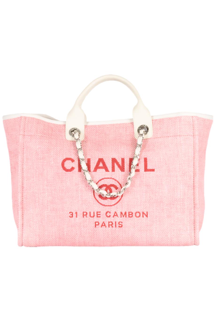 CHANEL 2014 DEAUVILLE MEDIUM CANVAS AND LEATHER TOTE BAG