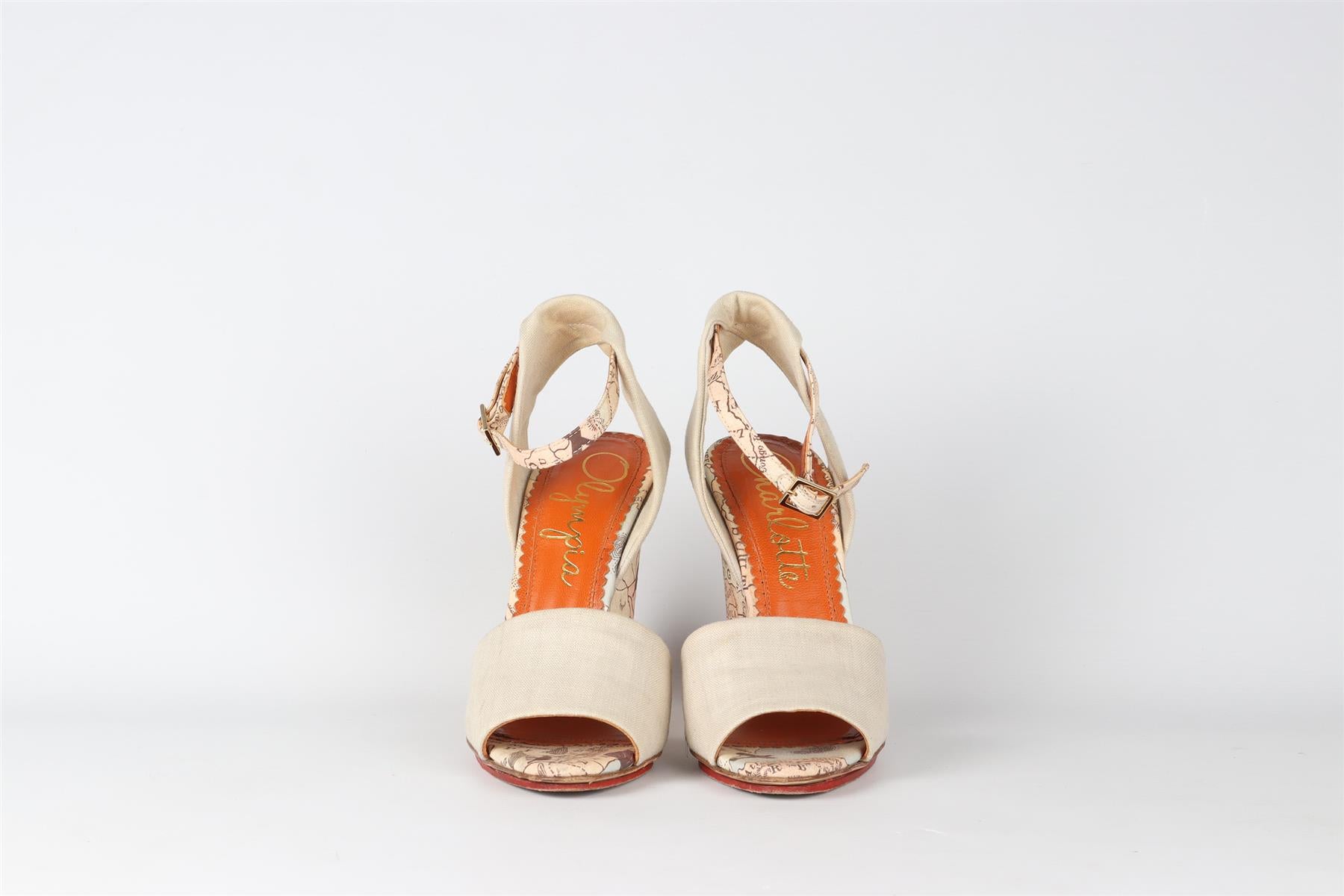 CHARLOTTE OLYMPIA BEIGE CANVAS WEDGE SANDALS EU 36 UK 3 US 6