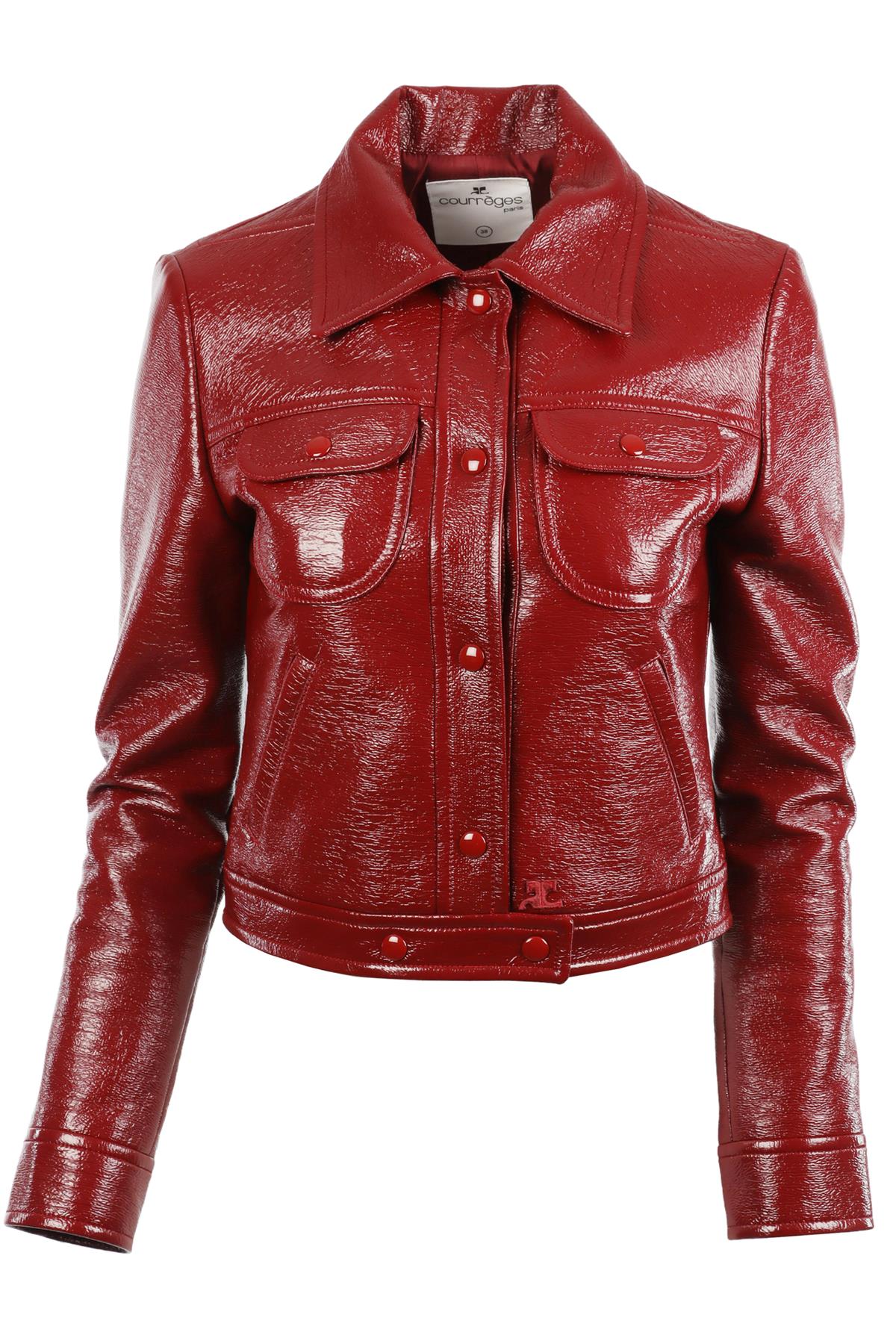 COURREGES RED FAUX LEATHER JACKET FR 38 UK 10