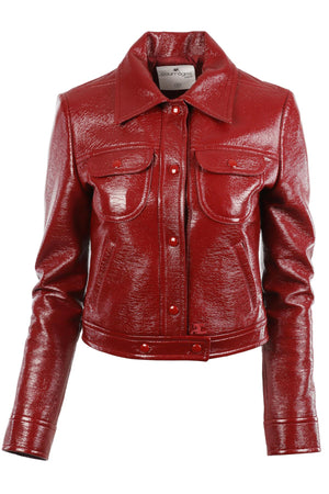 COURREGES RED FAUX LEATHER JACKET FR 38 UK 10