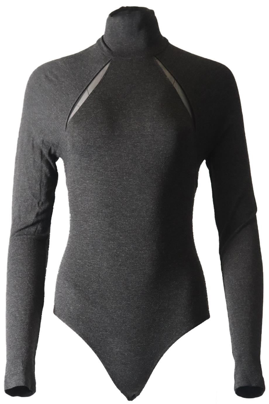 DONNA KARAN MESH PANELED STRETCH JERSEY BODYSUIT SMALL