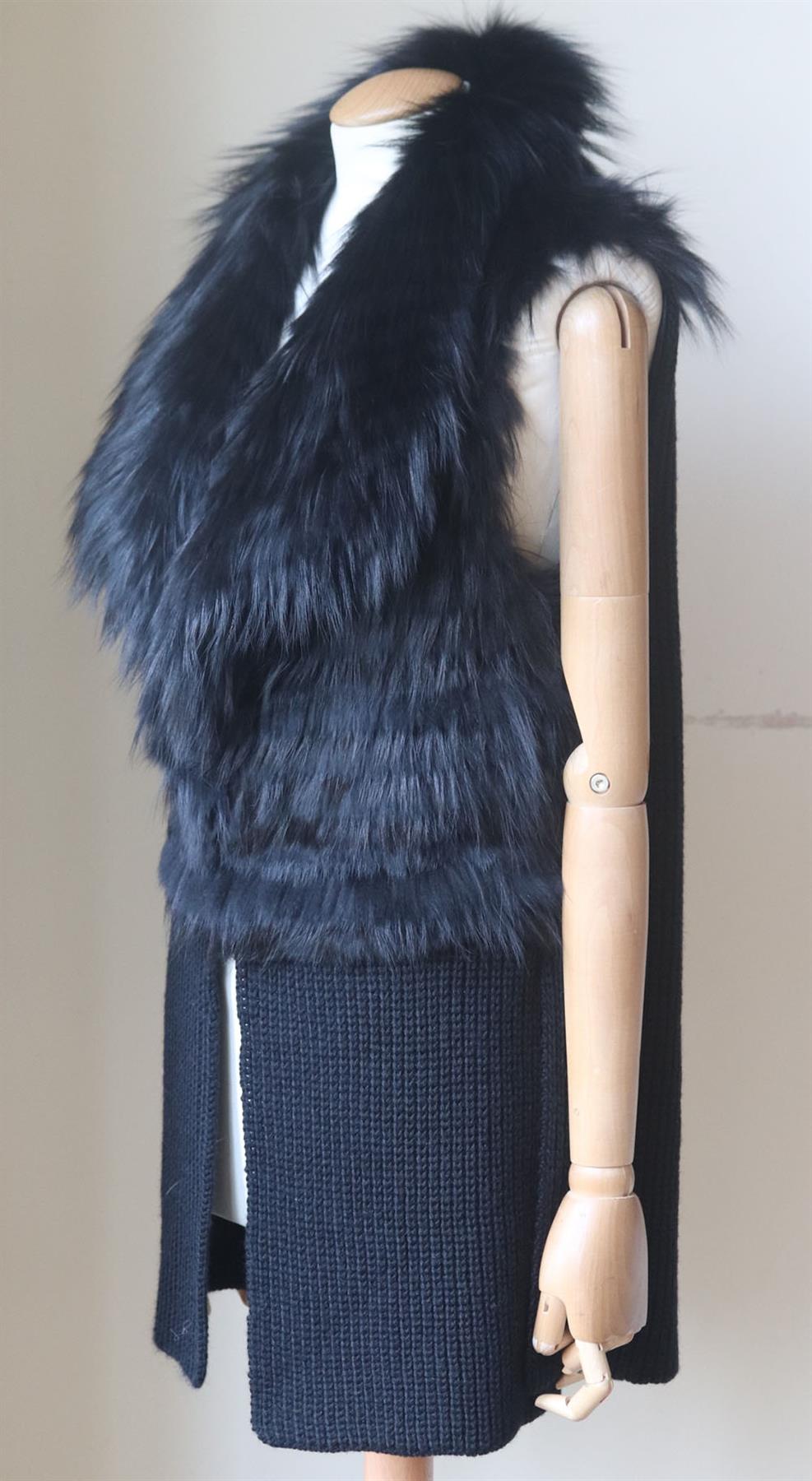 RAMY BROOK FOX FUR TRIMMED RIBBED WOOL BLEND GILET MEDIUM