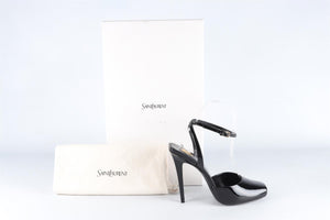 SAINT LAURENT BLACK LA SCANDALE PATENT LEATHER SANDALS EU 38.5 UK 5.5 US 8.5