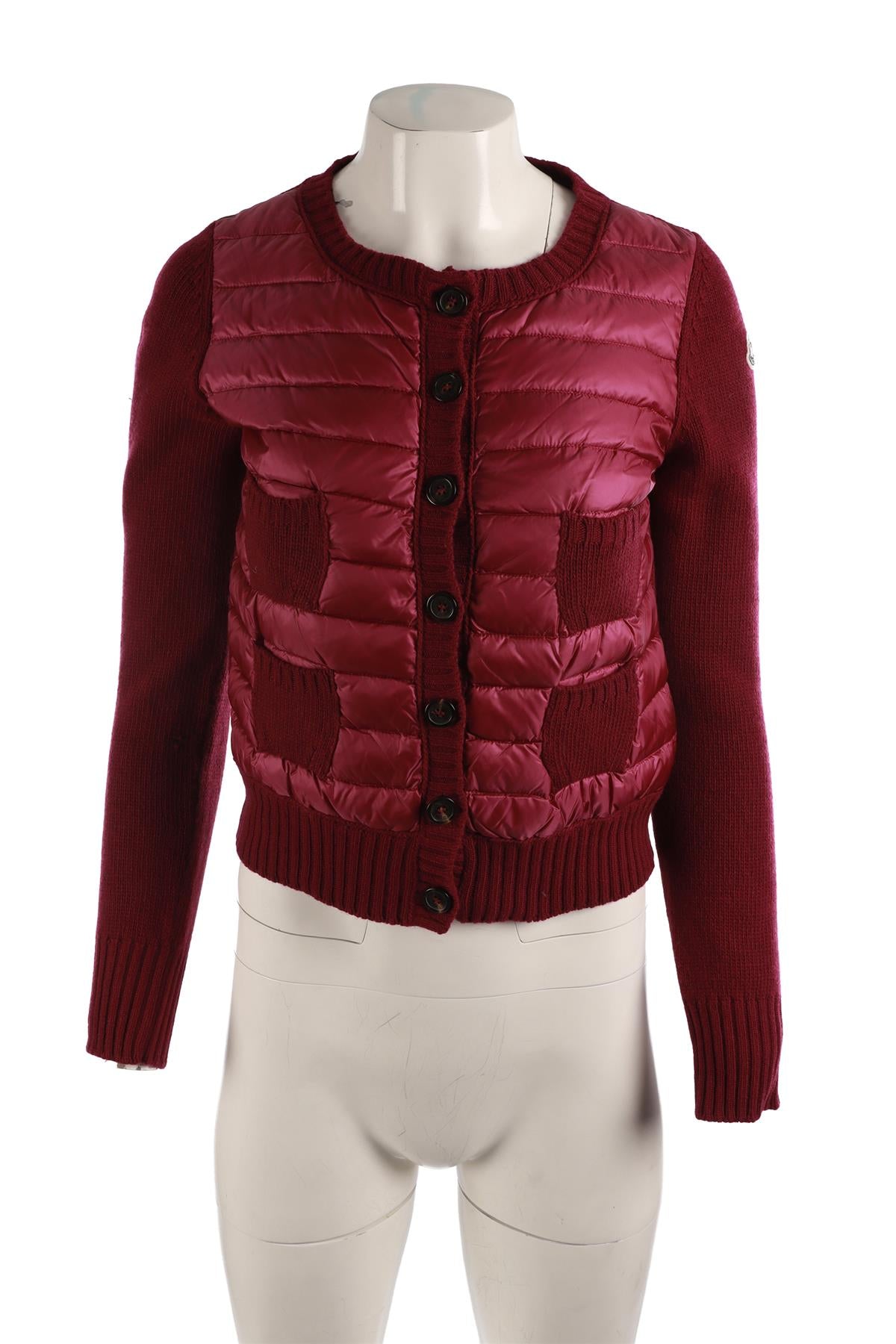 MONCLER PINK PADDED DOWN AND KNIT CARDIGAN SMALL