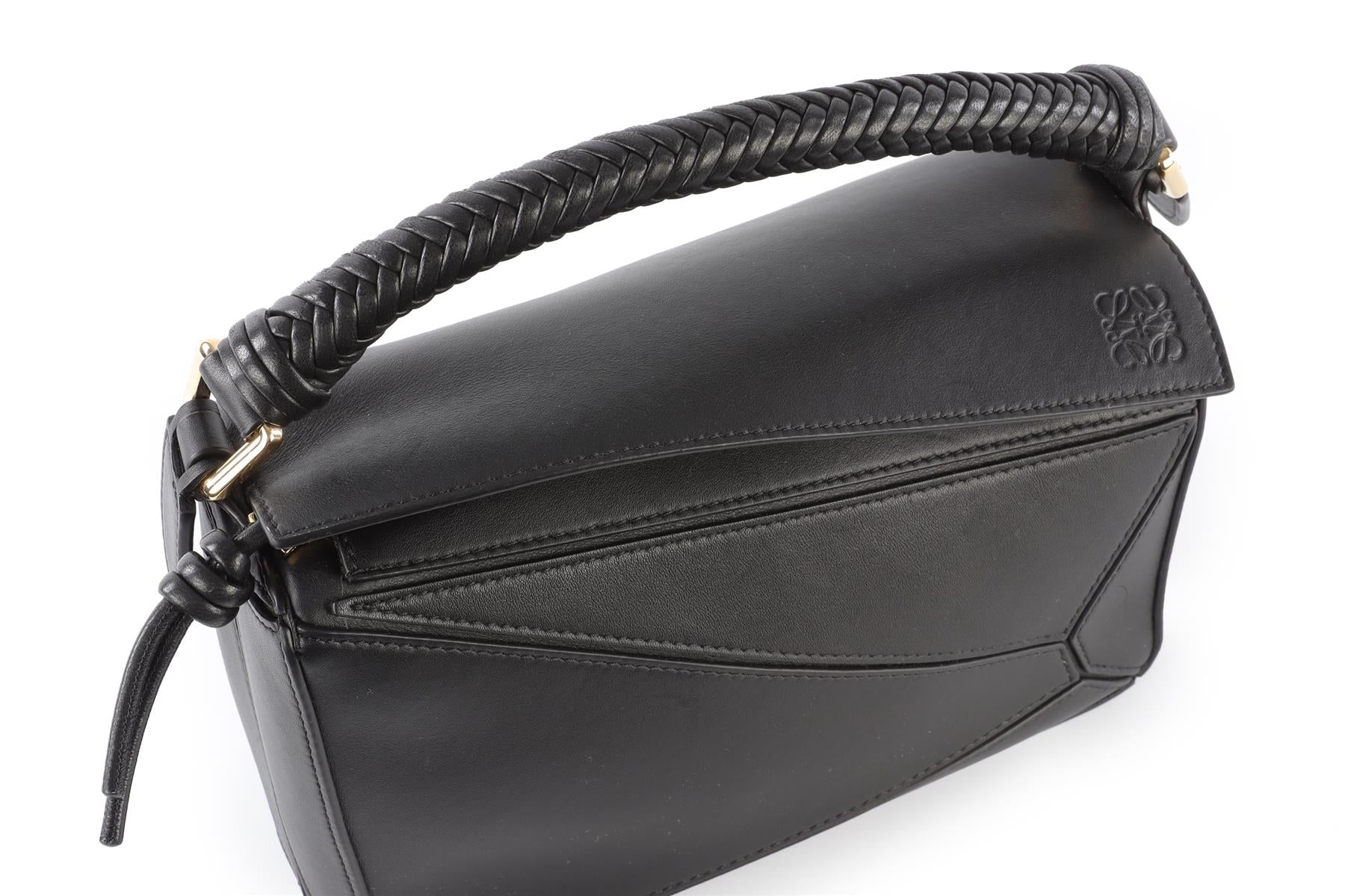 LOEWE BLACK PUZZLE SMALL LEATHER TOTE BAG