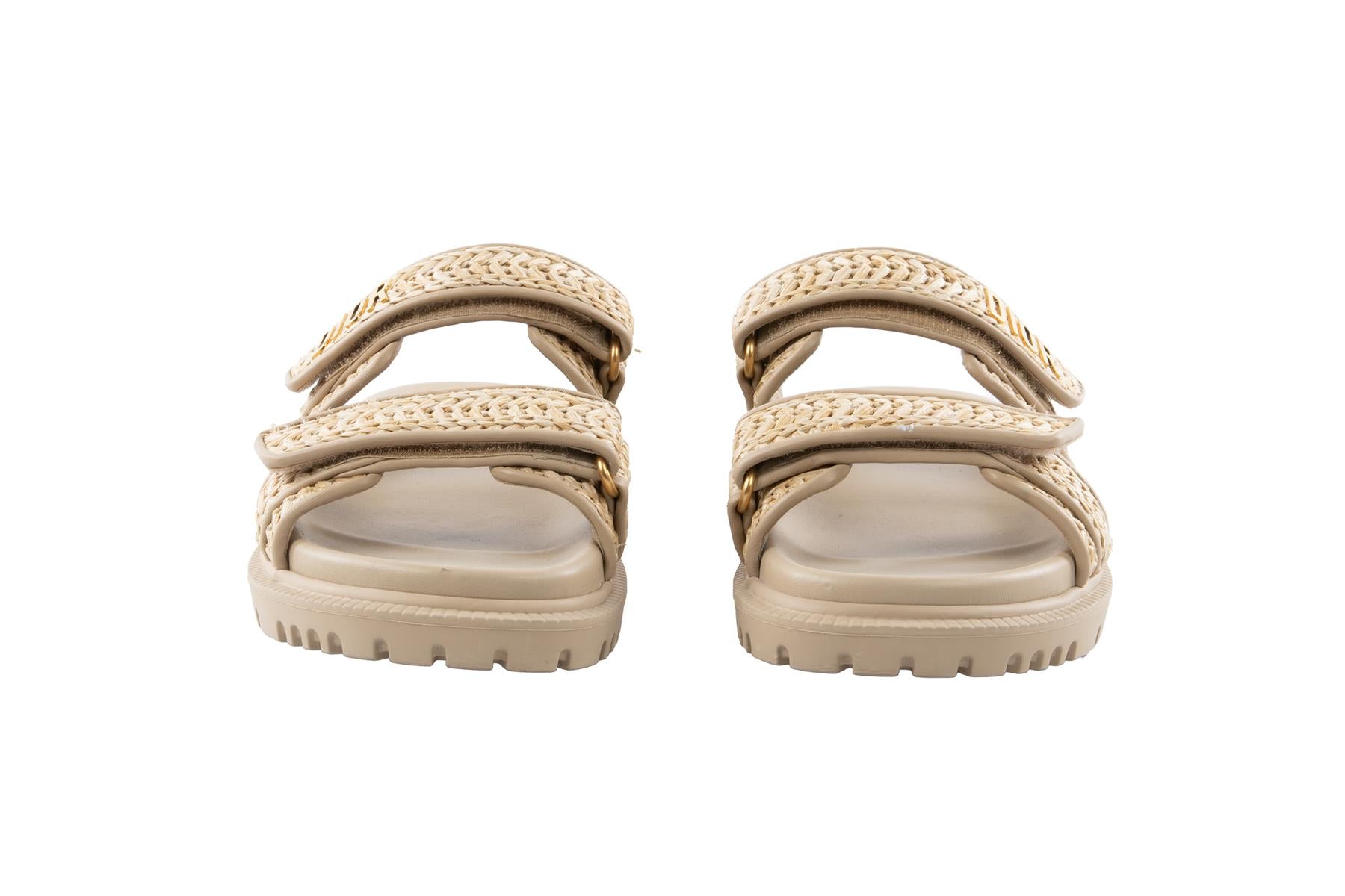 CHRISTIAN DIOR BEIGE DIORACT RAFFIA SLIDES EU 37.5 UK 4.5 US 7.5