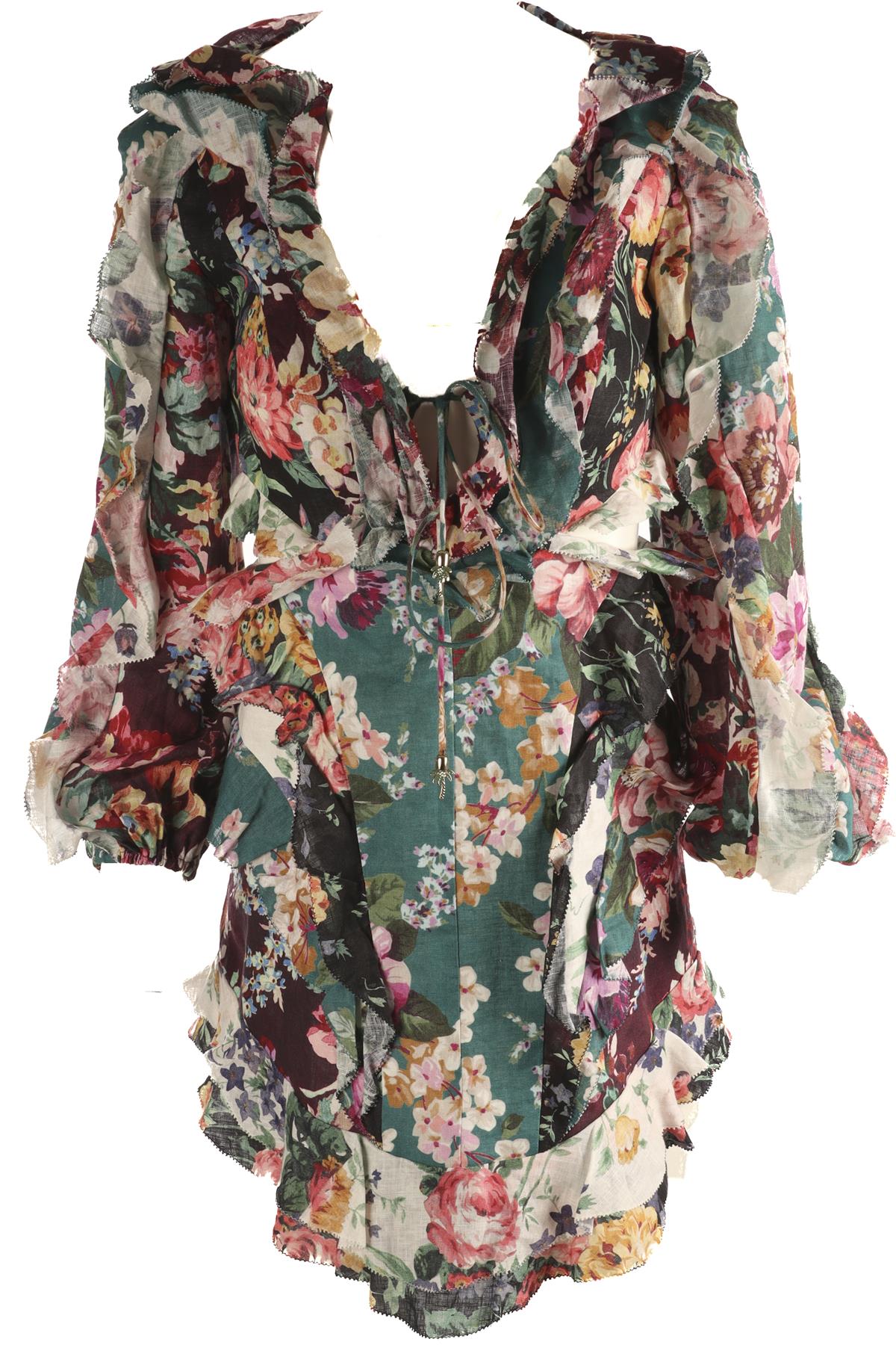 ZIMMERMANN MULTI LINEN MINI DRESS UK 8