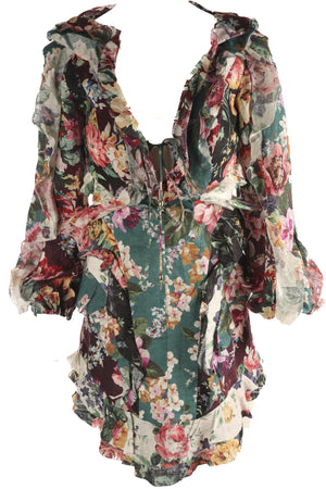 ZIMMERMANN MULTI LINEN MINI DRESS UK 8