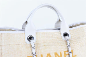 CHANEL YELLOW 2014 DEAUVILLE MEDIUM RAFFIA TOTE BAG