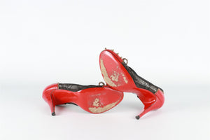 CHRISTAIN LOUBOUTIN RED LACE AND LEATHER PUMPS EU 38.5 UK 4.5 US 7.5