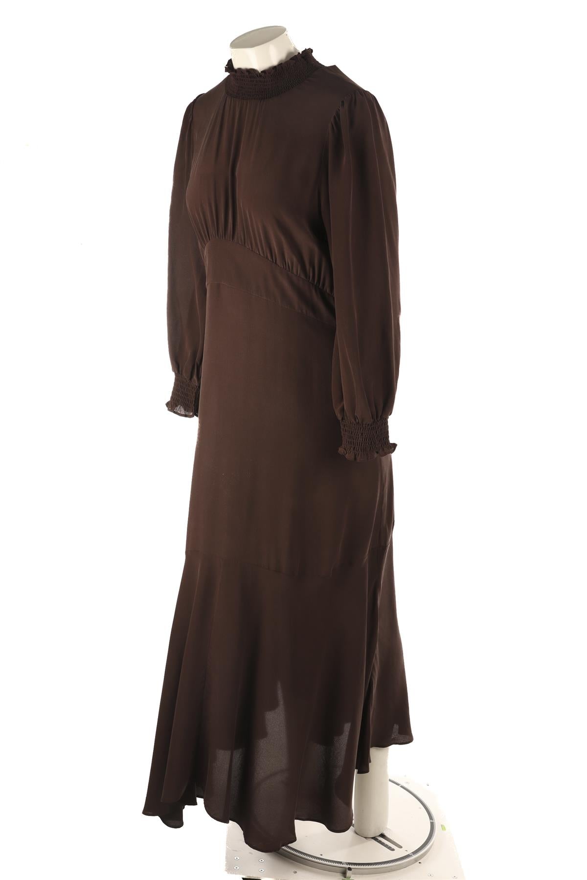 HANSINE BROWN SILK MAXI DRESS MEDIUM