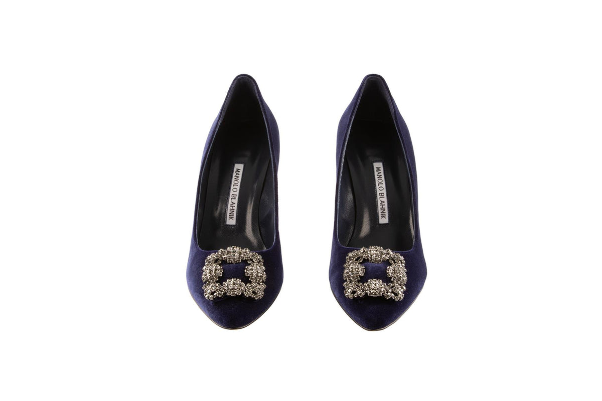 MANOLO BLAHNIK BLUE HANGISI VELVET PUMPS EU 39
