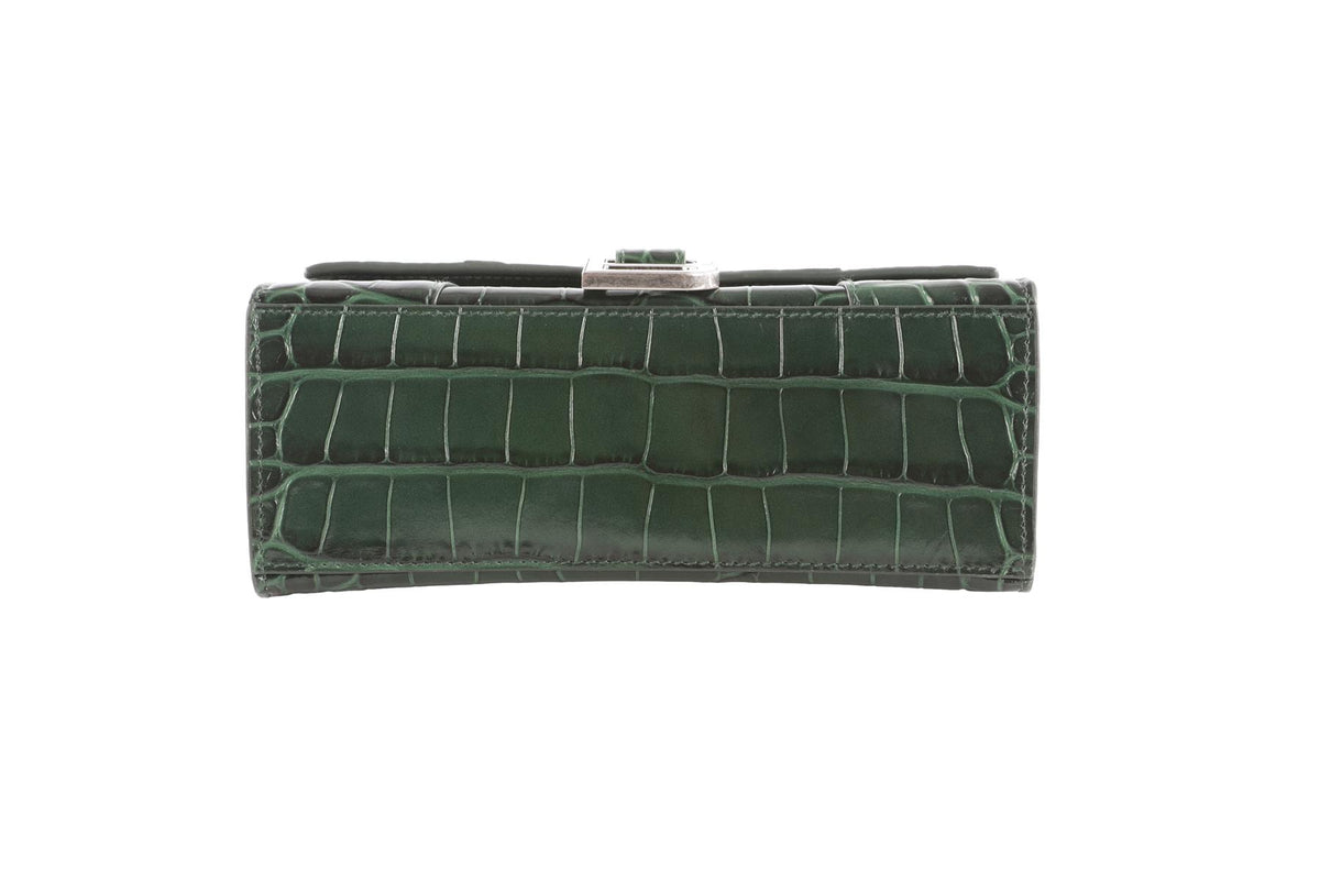 BALENCIAGA GREEN HOURGLASS XS LEATHER TOTE BAG