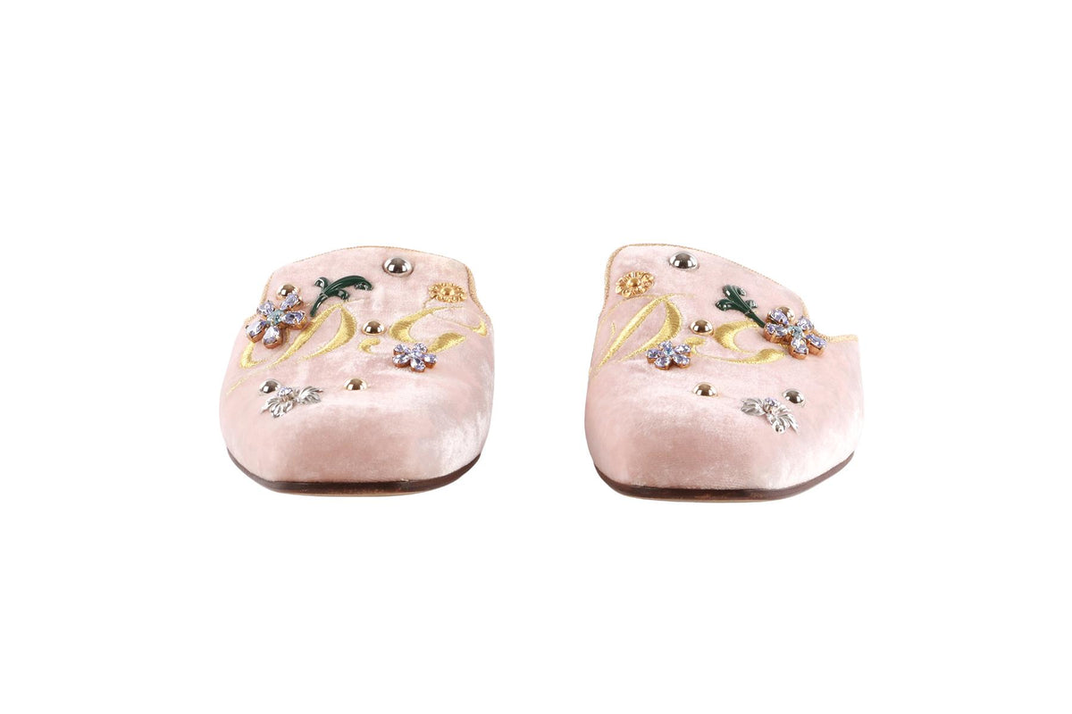 DOLCE & GABBANA PINK VELVET MULES EU 38 UK 5 US 8