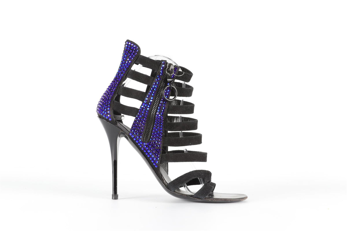 GIUSEPPE ZANOTTI BLACK CRYSTAL AND SUEDE SANDALS EU 38 UK 5 US 8