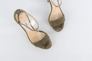 JIMMY CHOO GREEN SUEDE SANDALS EU 38 UK 5 US 8
