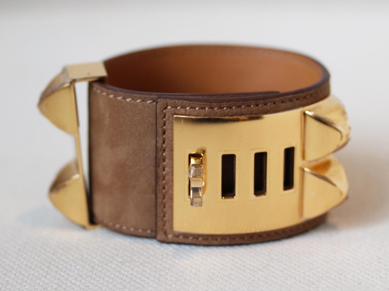 HERMÈS COLLIER DE CHIEN SUEDE BRACELET WITH GHW