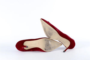 MANOLO BLAHNIK RED CRYSTAL AND VELVET PUMPS EU 38.5 UK 5.5 US 8.5