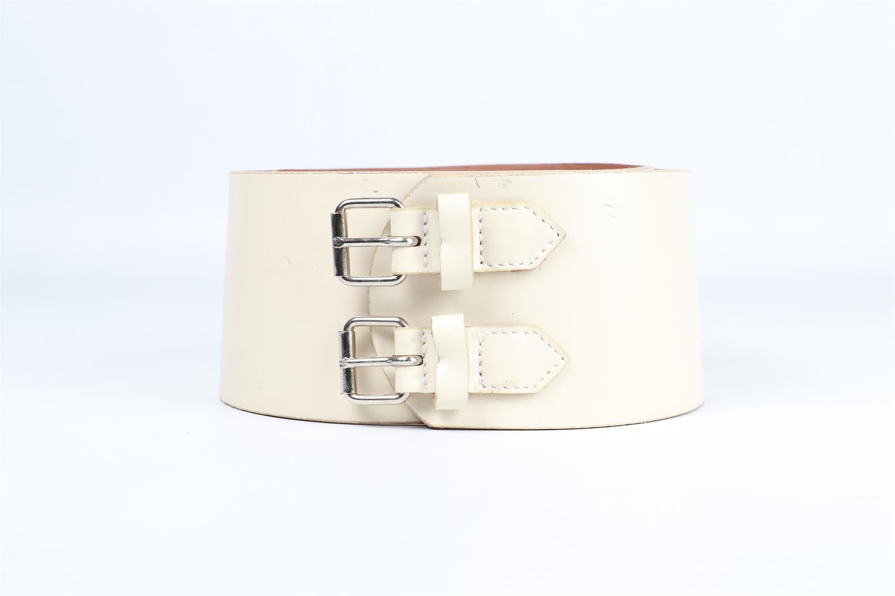 PLEIN SUD CREAM LEATHER WAIST BELT FR 38 UK 10